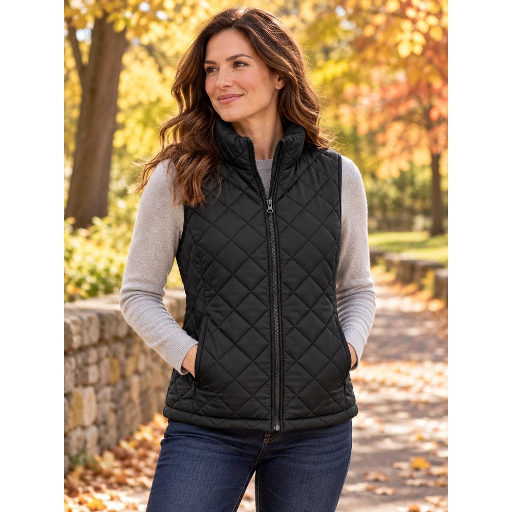Lands End Black Diamond Quilted Insulated Vest Medium (10-12) Outdoor Layering